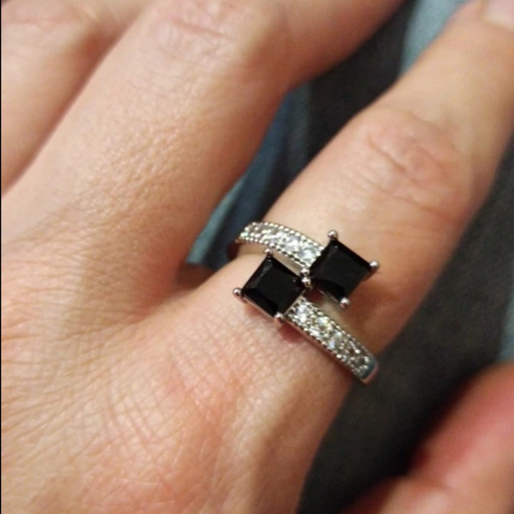 Silver color double black stone wide open ring! - Picture 6 of 6